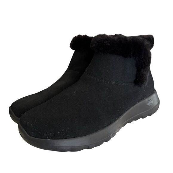 Skechers Womens On The Go Black Suede Pull On Winter Ankle Boots Faux Fur Size 7 - Picture 3 of 12
